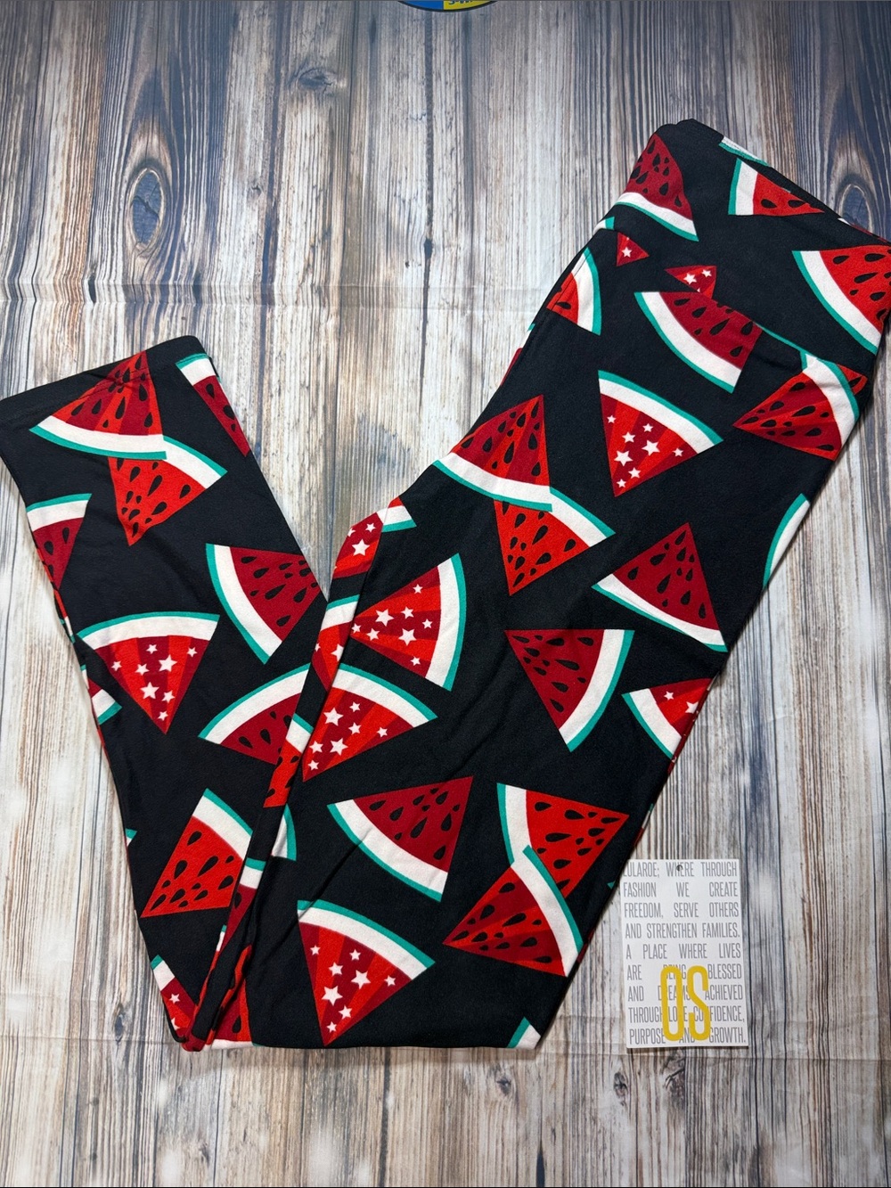LuLaRoe Black Leggings with Red Watermelon Print